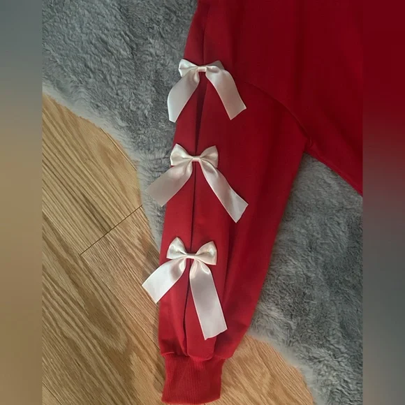 Krush Kandy Boutique Red Bow Sleeve Sweatshirt - Satin Ribbon Detail - Medium - Picture 4 of 5